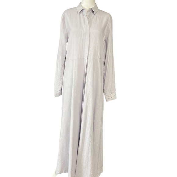 Benin Maxi Dress Womens 42 US 10 Modest Long Sleeve Shirt Dress Linen Blend - Picture 1 of 16
